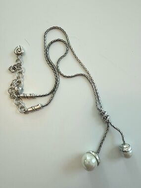 Brighton Silver Necklace with White Pearl Drops